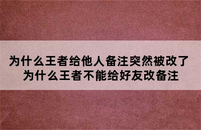 为什么王者给他人备注突然被改了 为什么王者不能给好友改备注